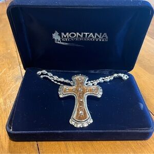 Montana Silversmiths Silver & Brindle Cowhide Cross Necklace
